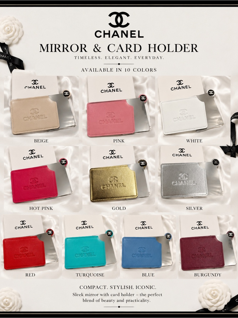 CHANEL Beauty Mirror & Leather Card Holder 10 Colors